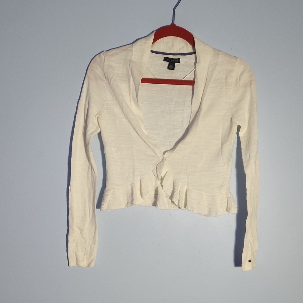 Tommy Hilfiger White Ruffled Cardigan, Sz SM